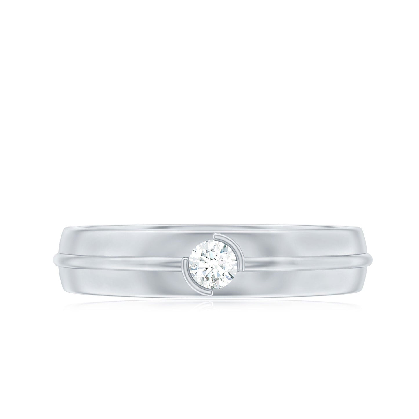 Bezel Set Round Moissanite Mens Wedding Band Ring