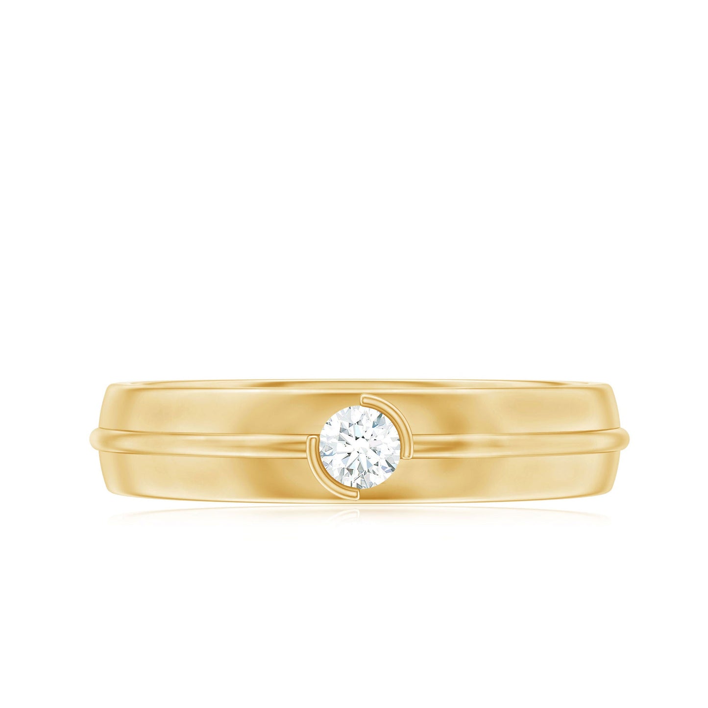 Bezel Set Round Moissanite Mens Wedding Band Ring