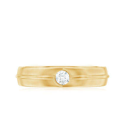 Bezel Set Round Moissanite Mens Wedding Band Ring