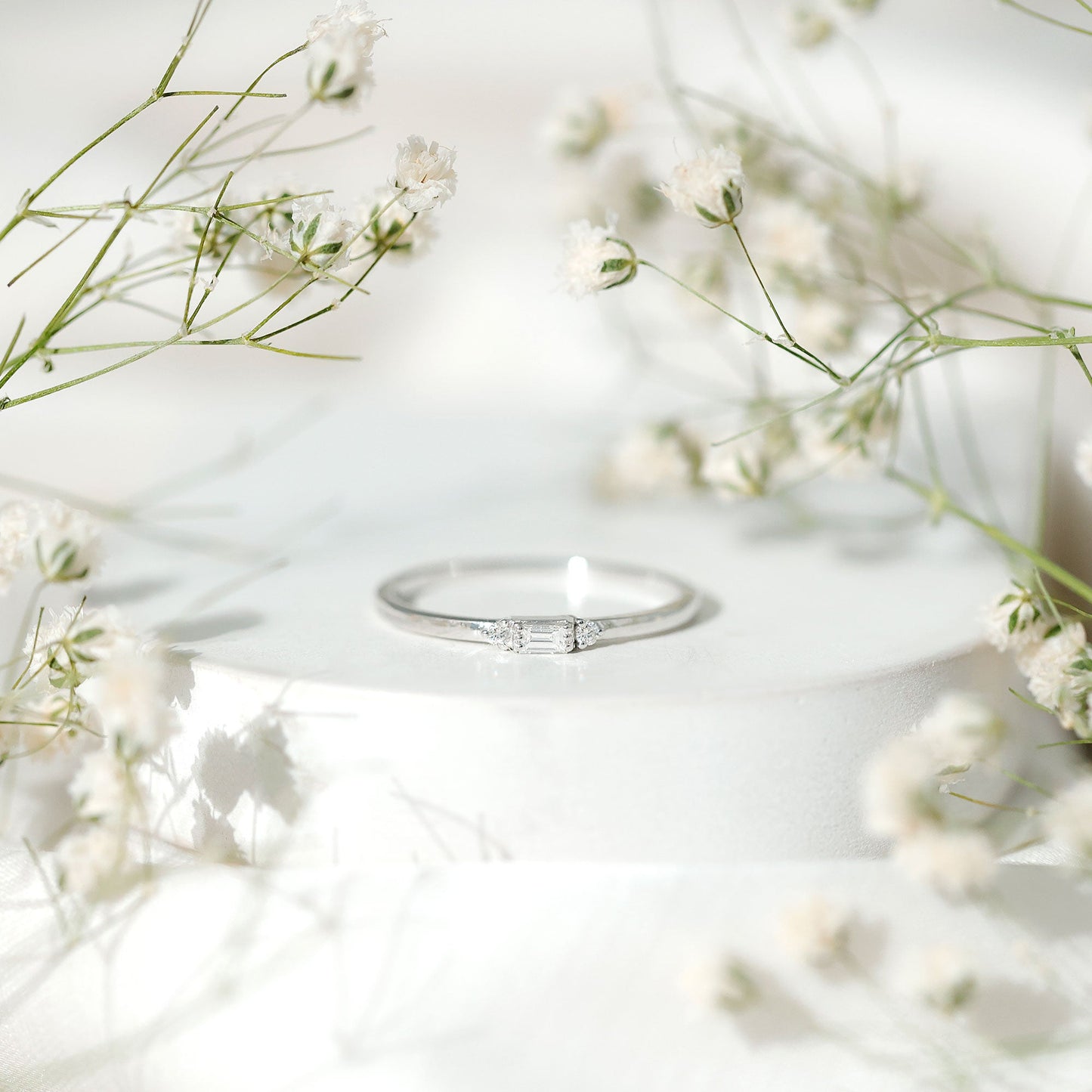 Minimalist Baguette and Round Diamond Promise Ring