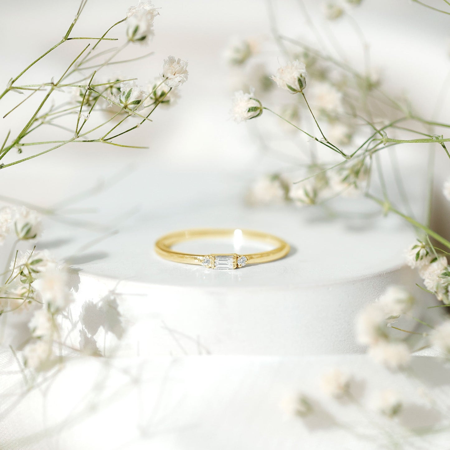 Minimalist Baguette and Round Diamond Promise Ring