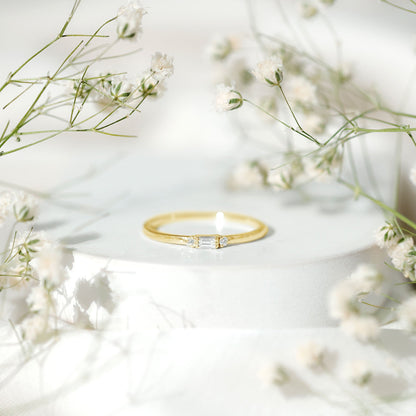 Minimalist Baguette and Round Diamond Promise Ring