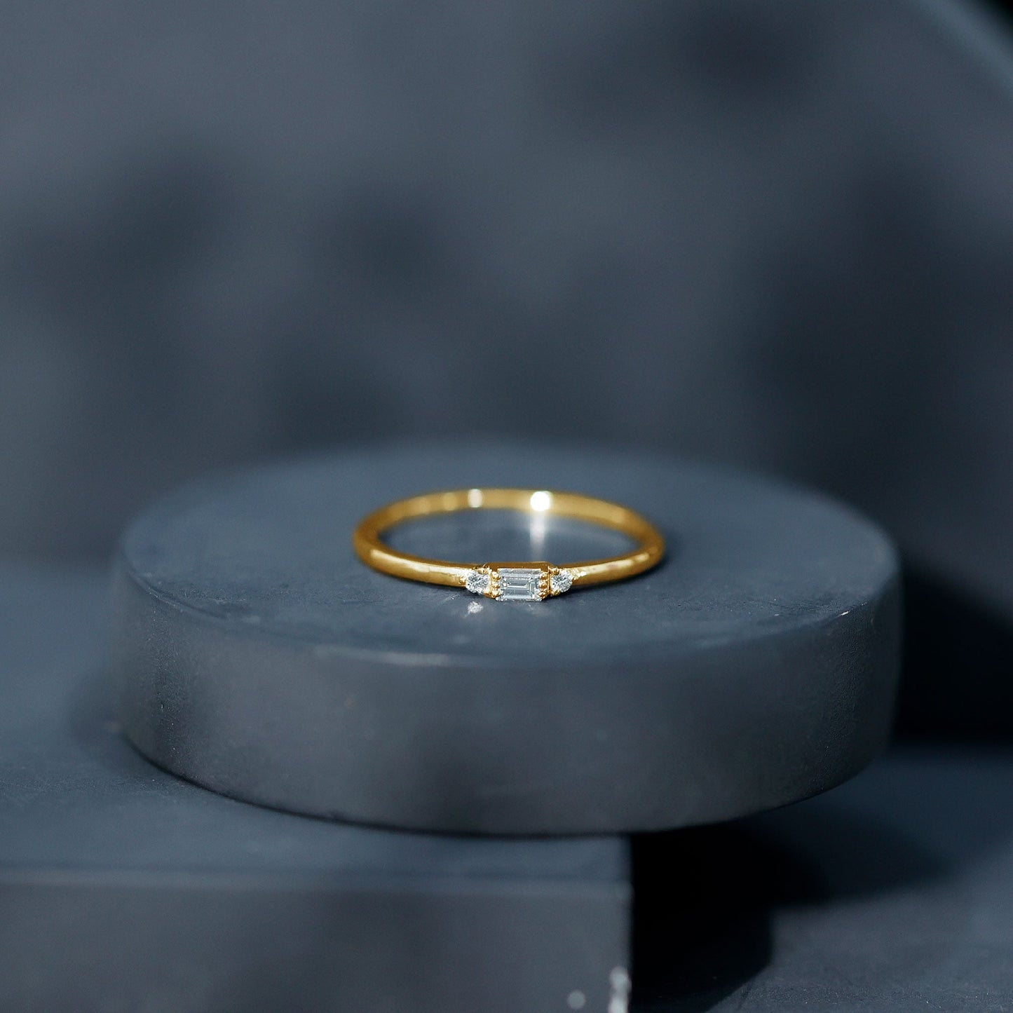 Minimalist Baguette and Round Diamond Promise Ring