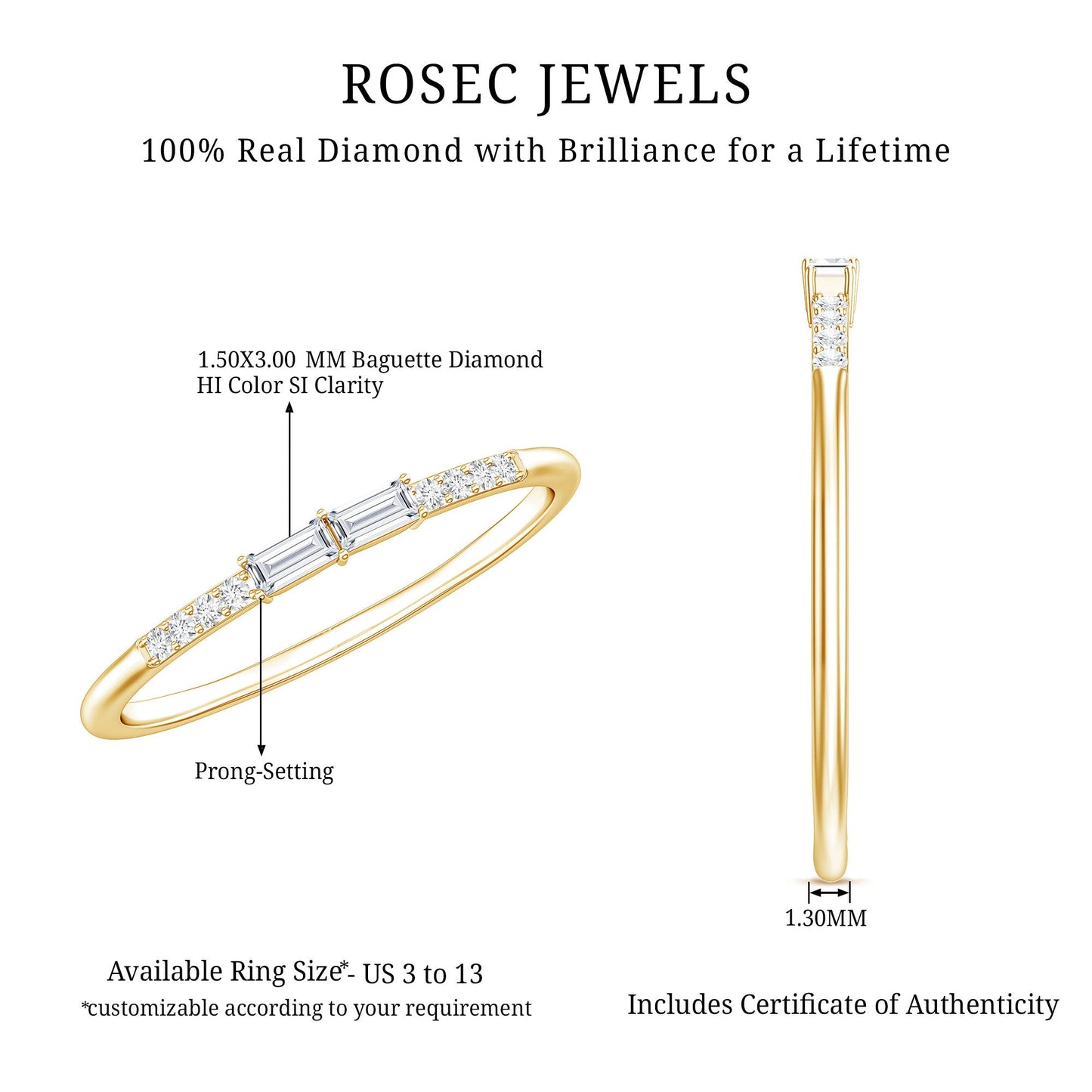 Baguette Diamond Stackable Ring in East West Style