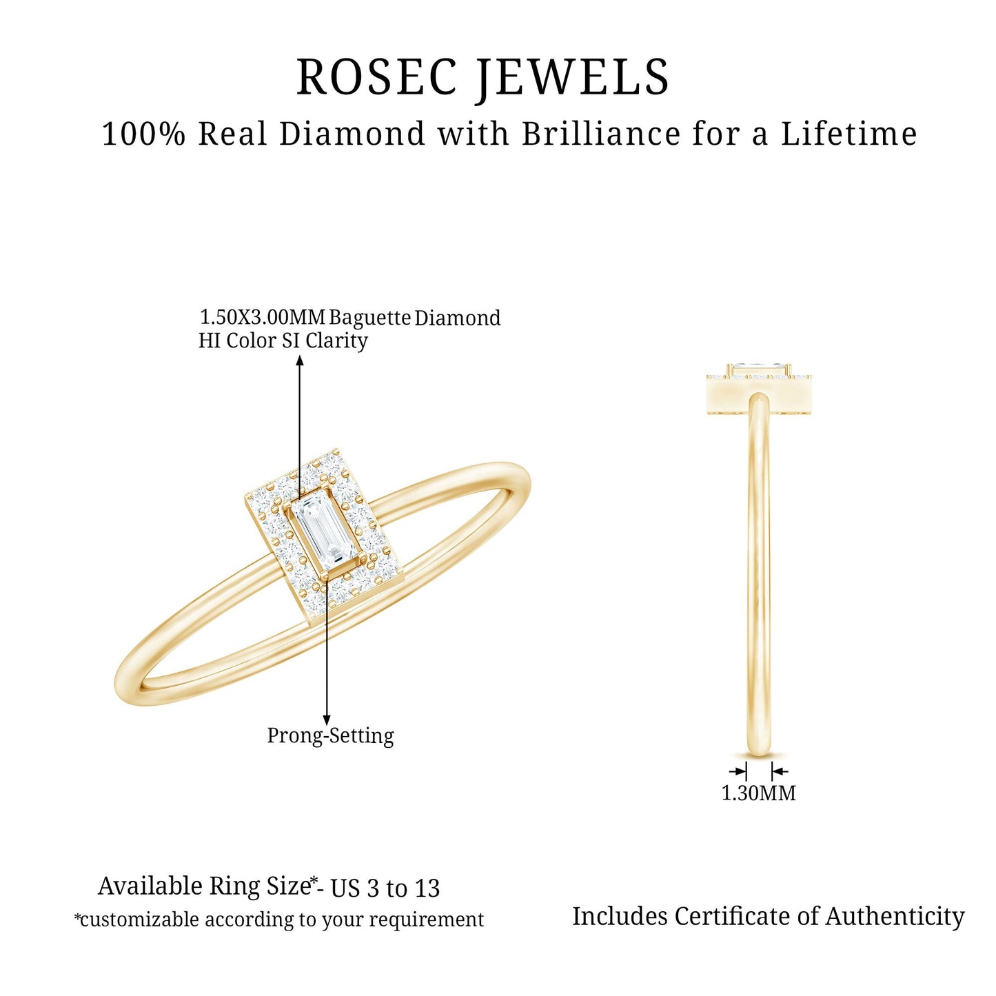 Baguette Cut Diamond Halo Promise Ring with Certificate