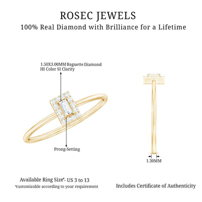 Baguette Cut Diamond Halo Promise Ring with Certificate