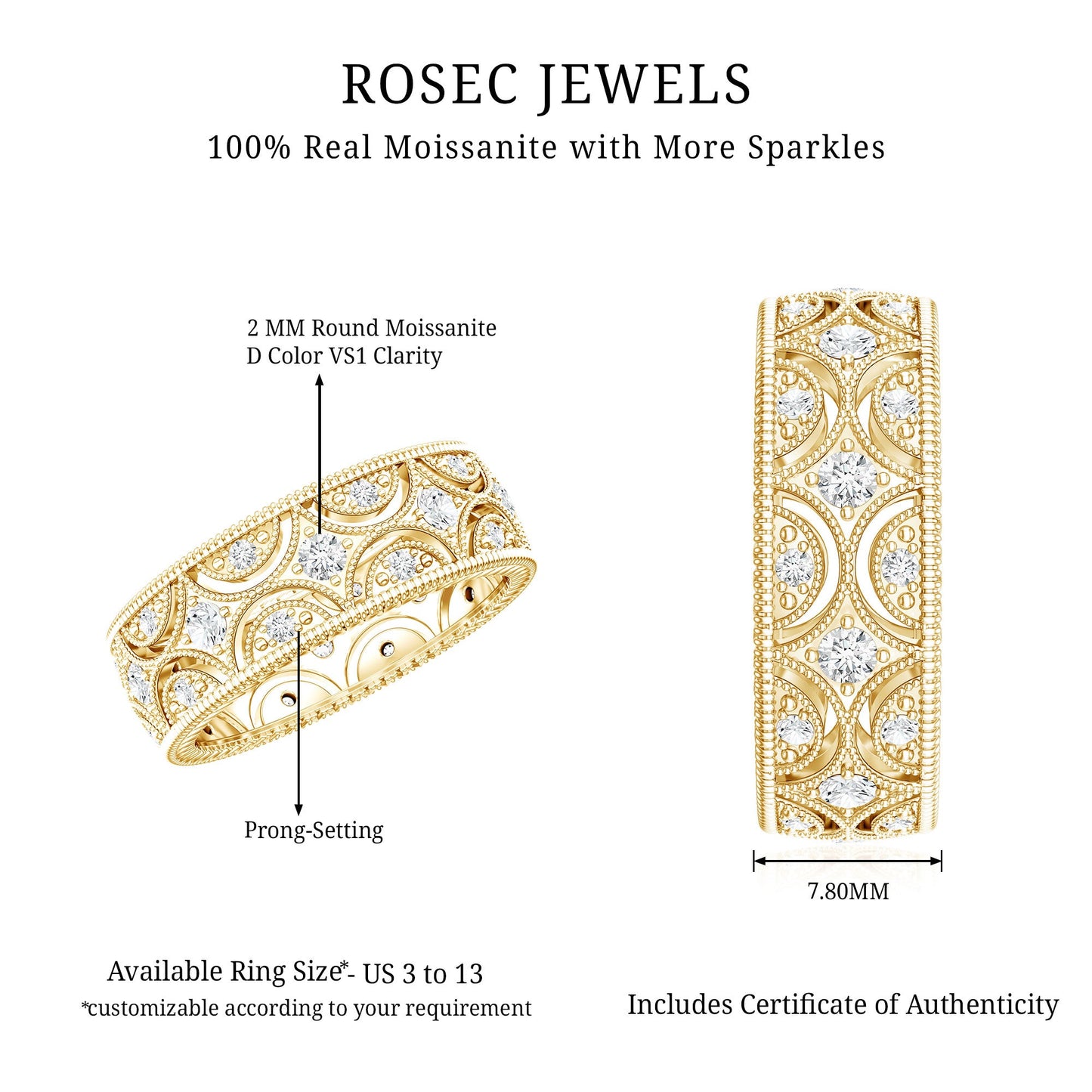 Designer Moissanite Wedding Band Ring
