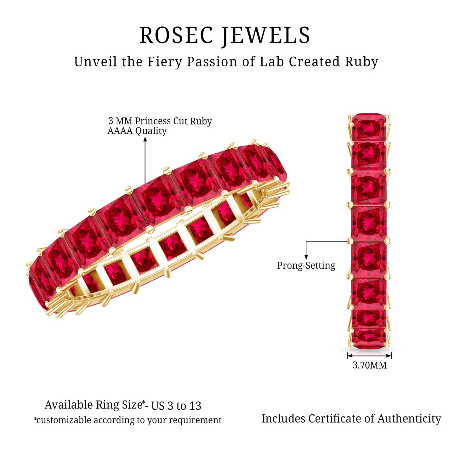 Princess Cut Lab Grown Ruby Eternity Wedding Band for Women