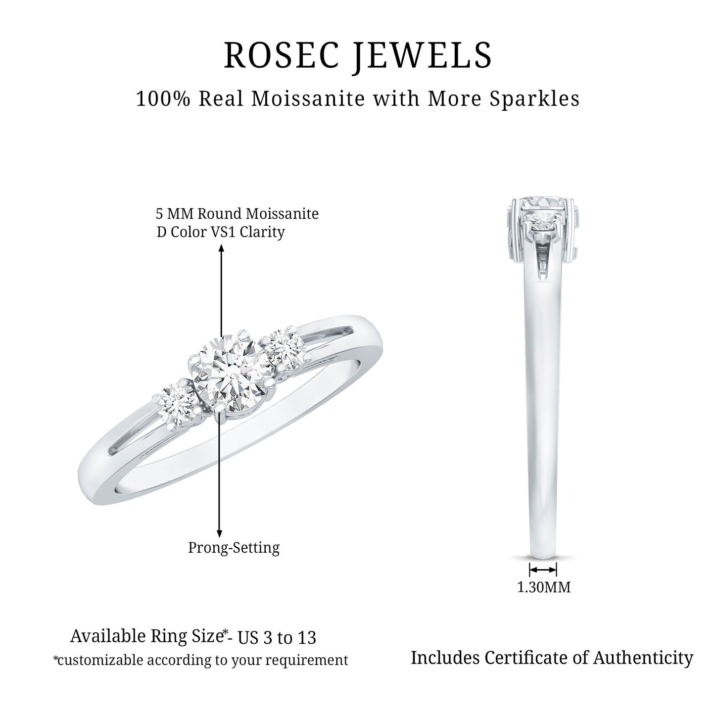 Certified Moissanite 3 Stone Proposal Ring For Her