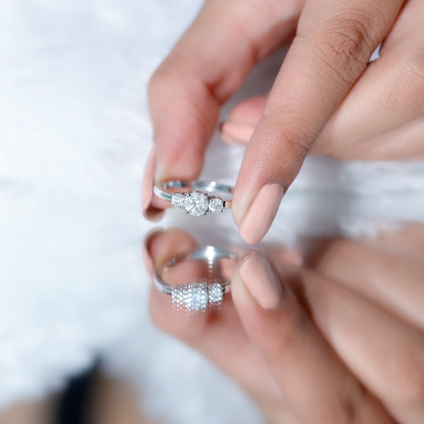 Certified Moissanite 3 Stone Engagement Ring