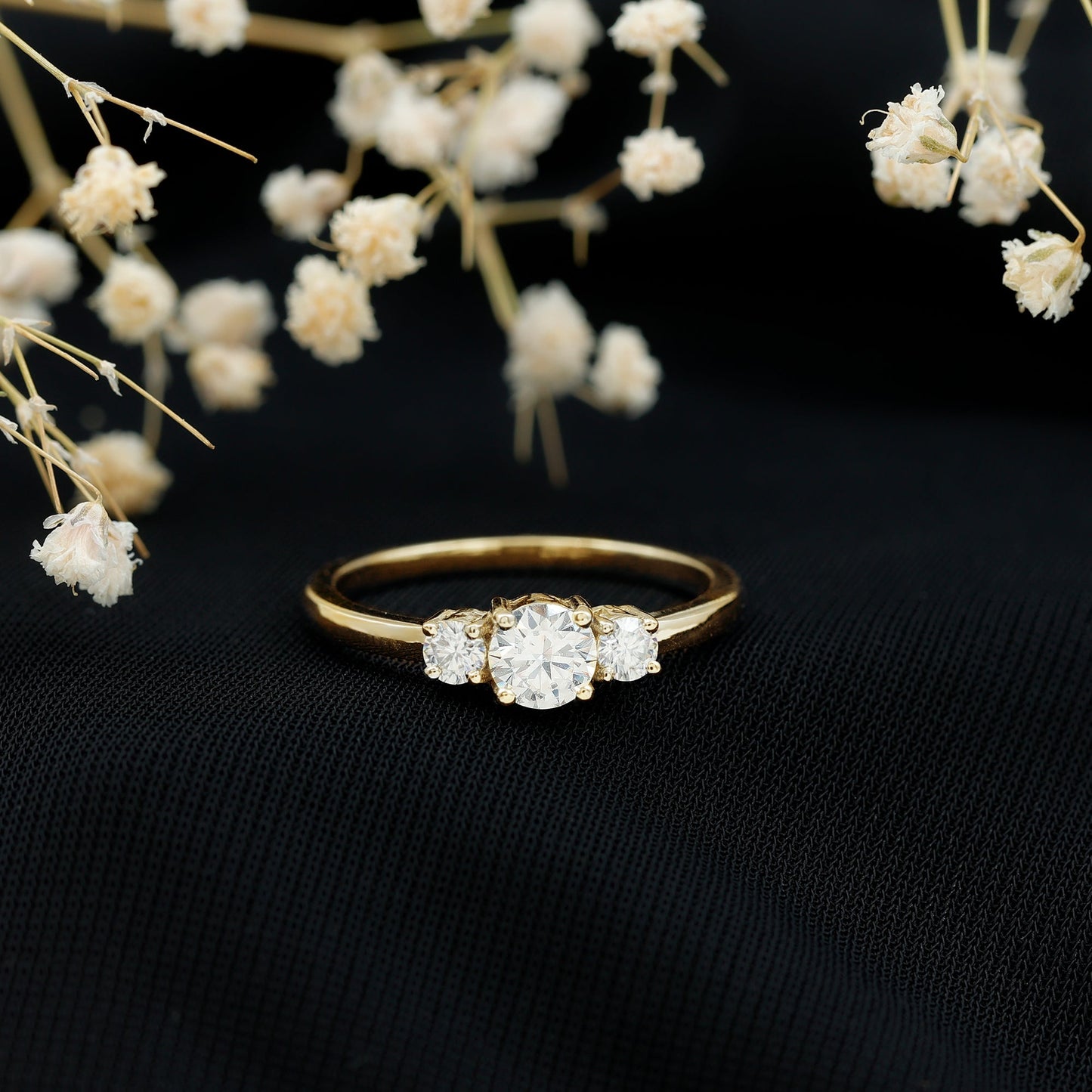 Certified Moissanite 3 Stone Engagement Ring