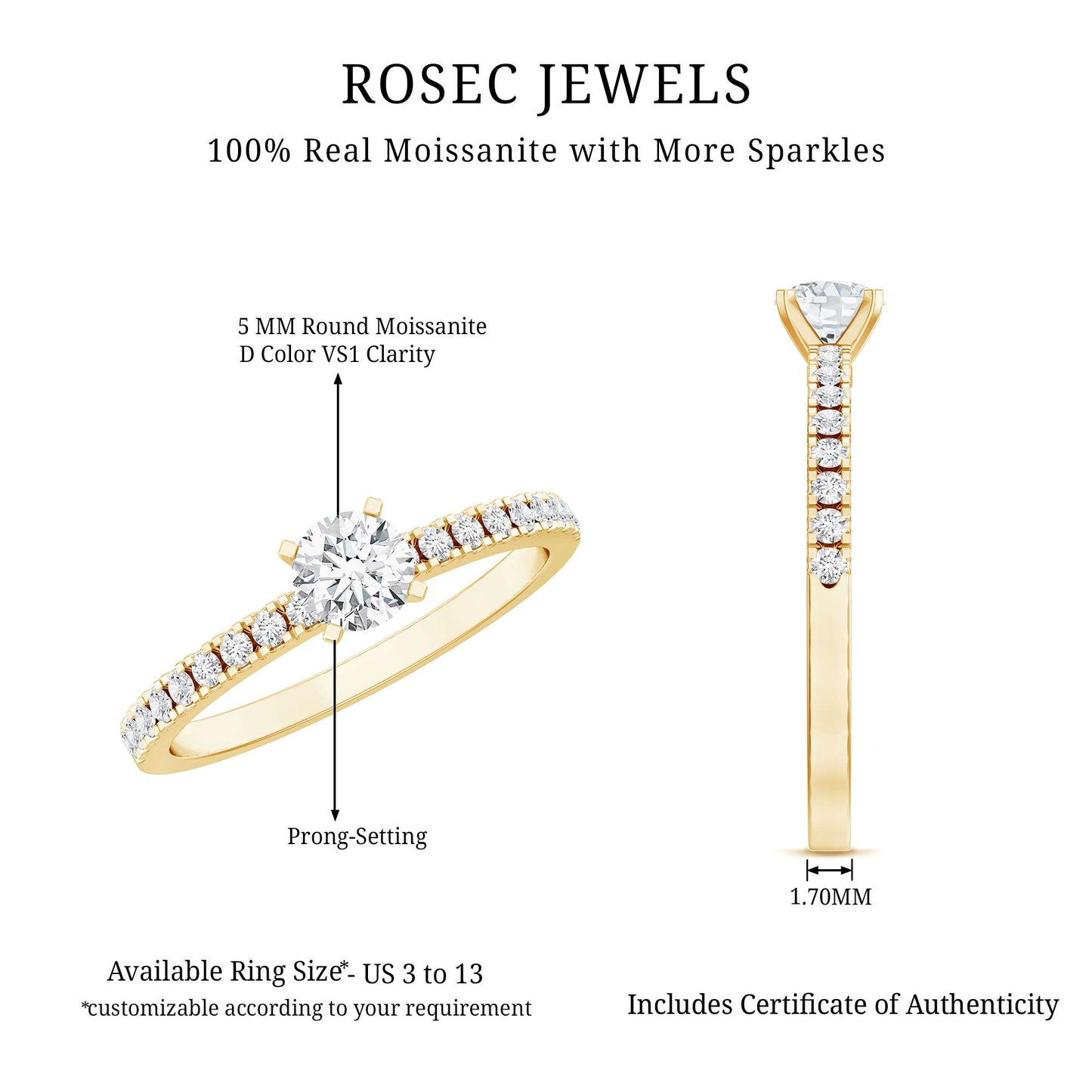 Moissanite Minimal Engagement Ring with Side Stone