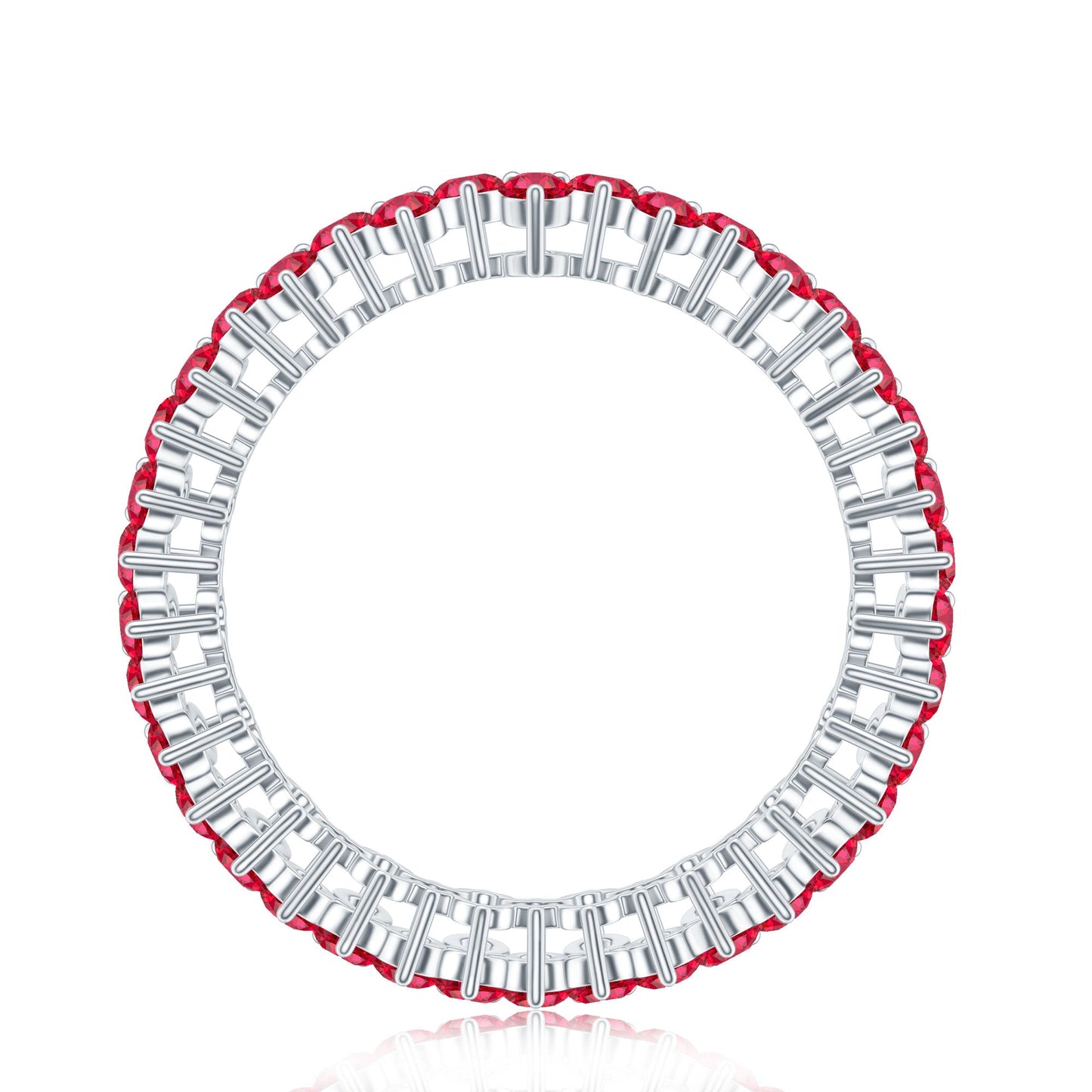 Round Lab Created Ruby Cluster Eternity Ring in Prong Setting