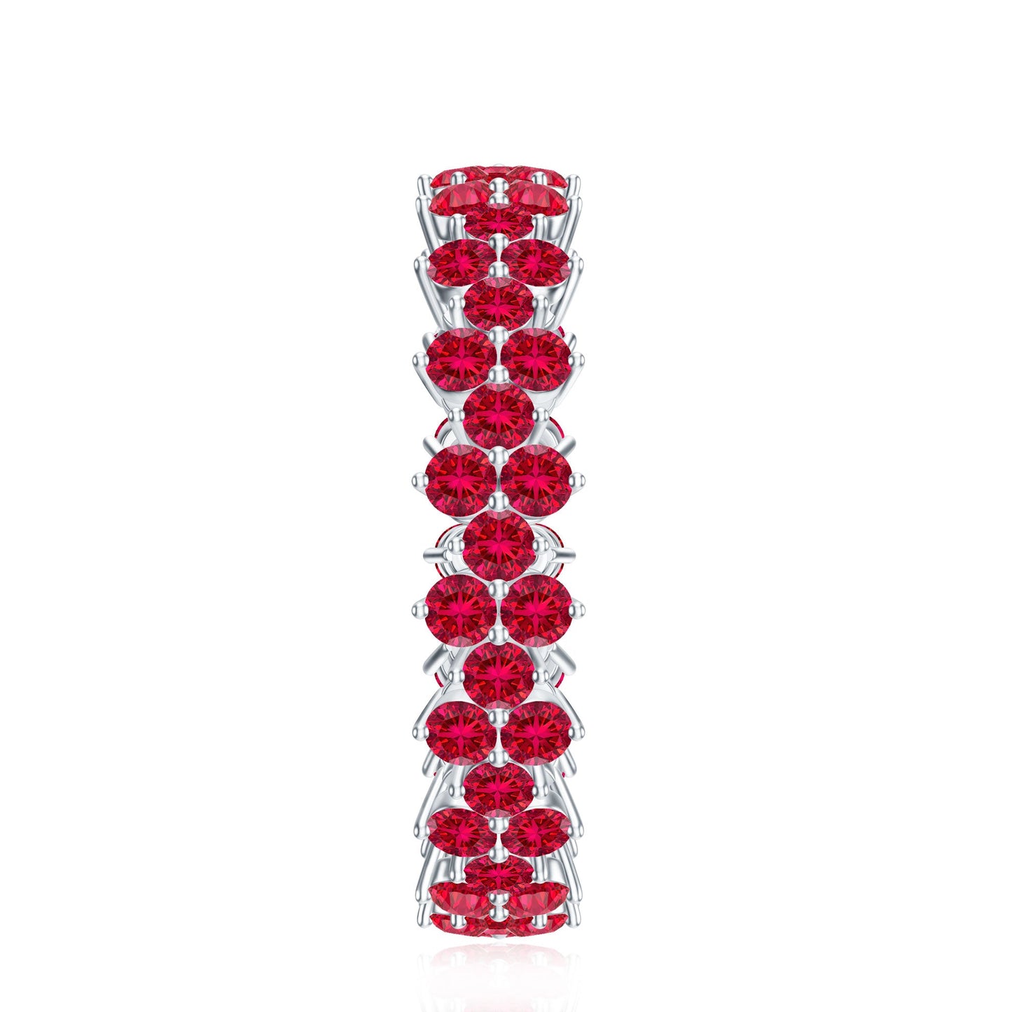 Round Lab Created Ruby Cluster Eternity Ring in Prong Setting