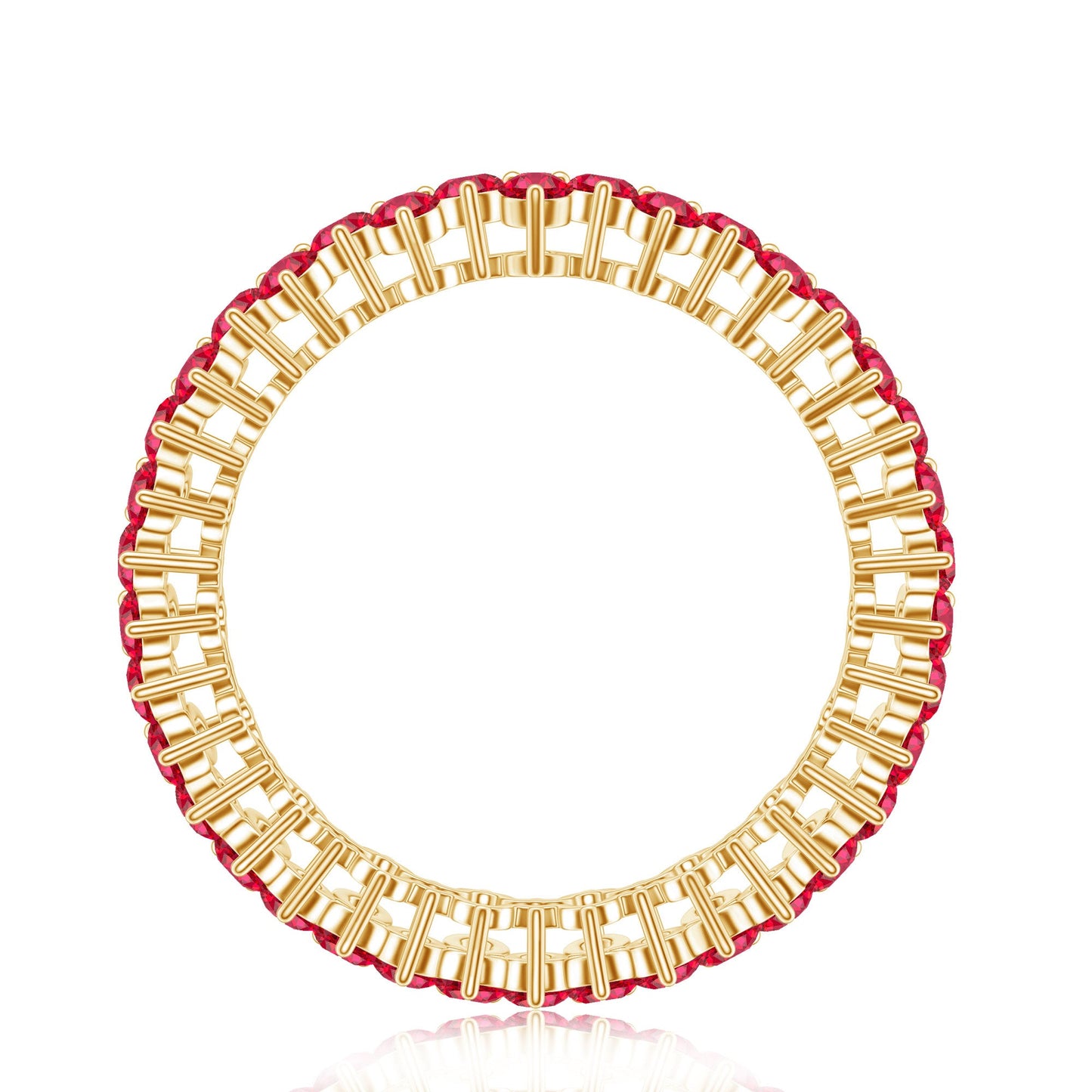 Round Lab Created Ruby Cluster Eternity Ring in Prong Setting