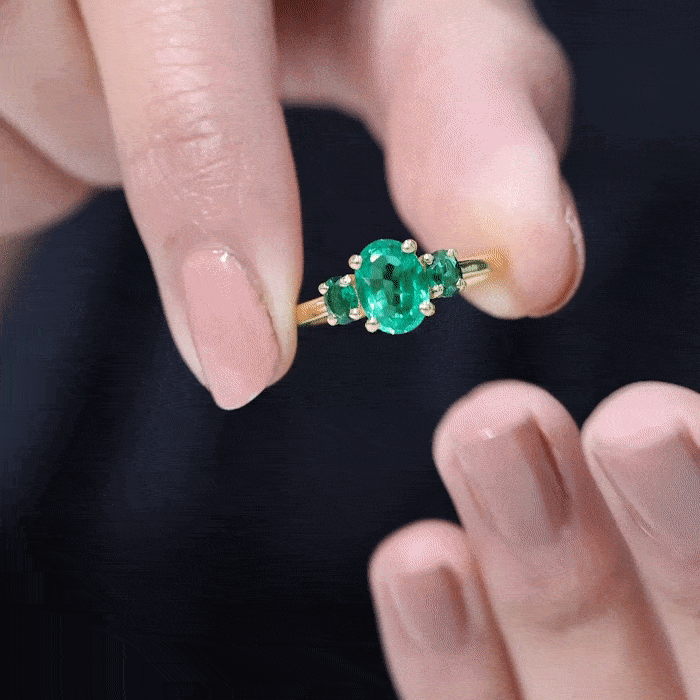 AAAA Quality Oval Cut Lab Created Emerald Three Stone Ring for Women