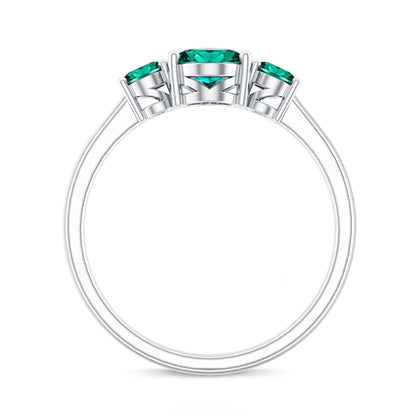 AAAA Quality Oval Cut Lab Created Emerald Three Stone Ring for Women