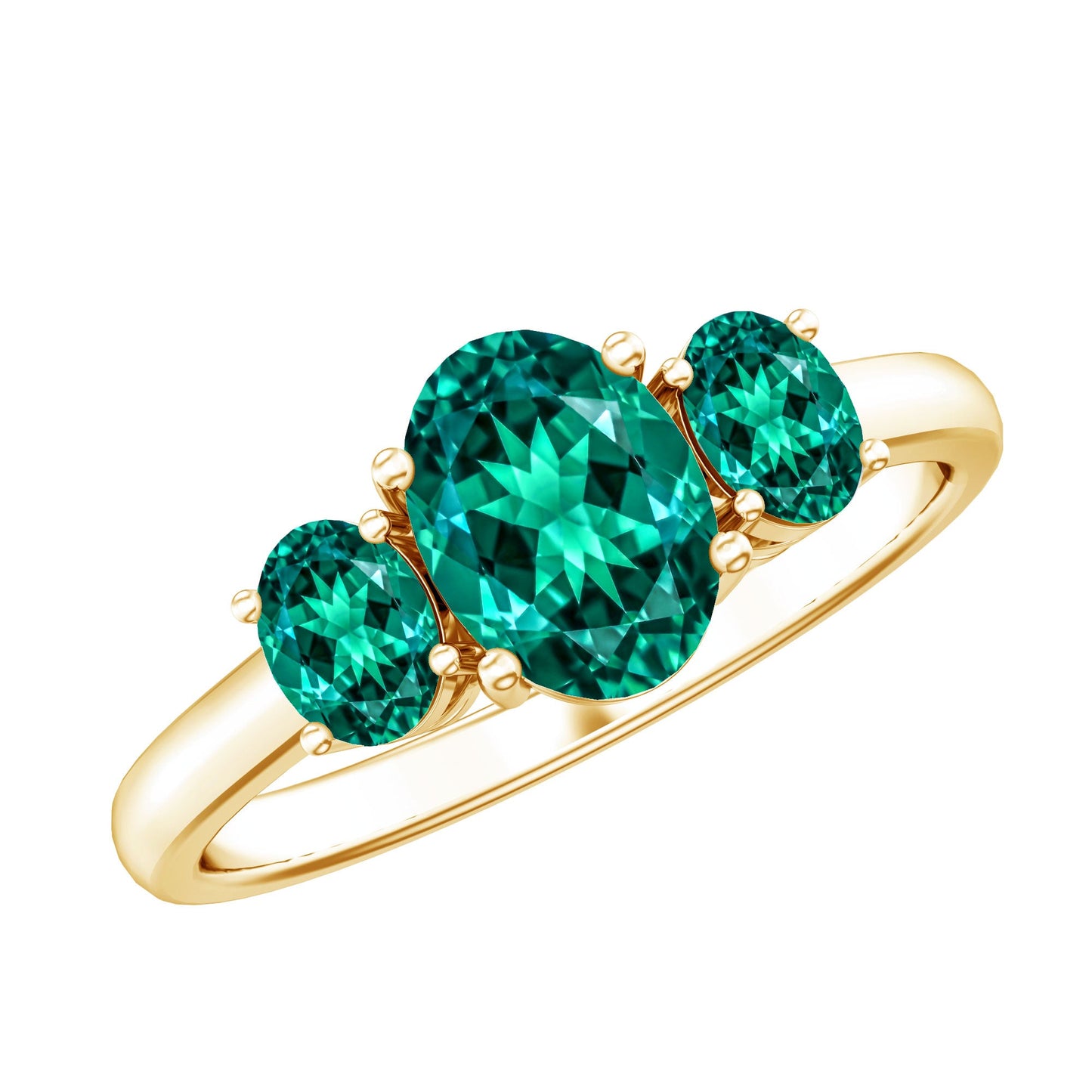 AAAA Quality Oval Cut Lab Created Emerald Three Stone Ring for Women