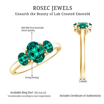 AAAA Quality Oval Cut Lab Created Emerald Three Stone Ring for Women