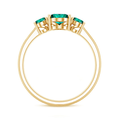 AAAA Quality Oval Cut Lab Created Emerald Three Stone Ring for Women