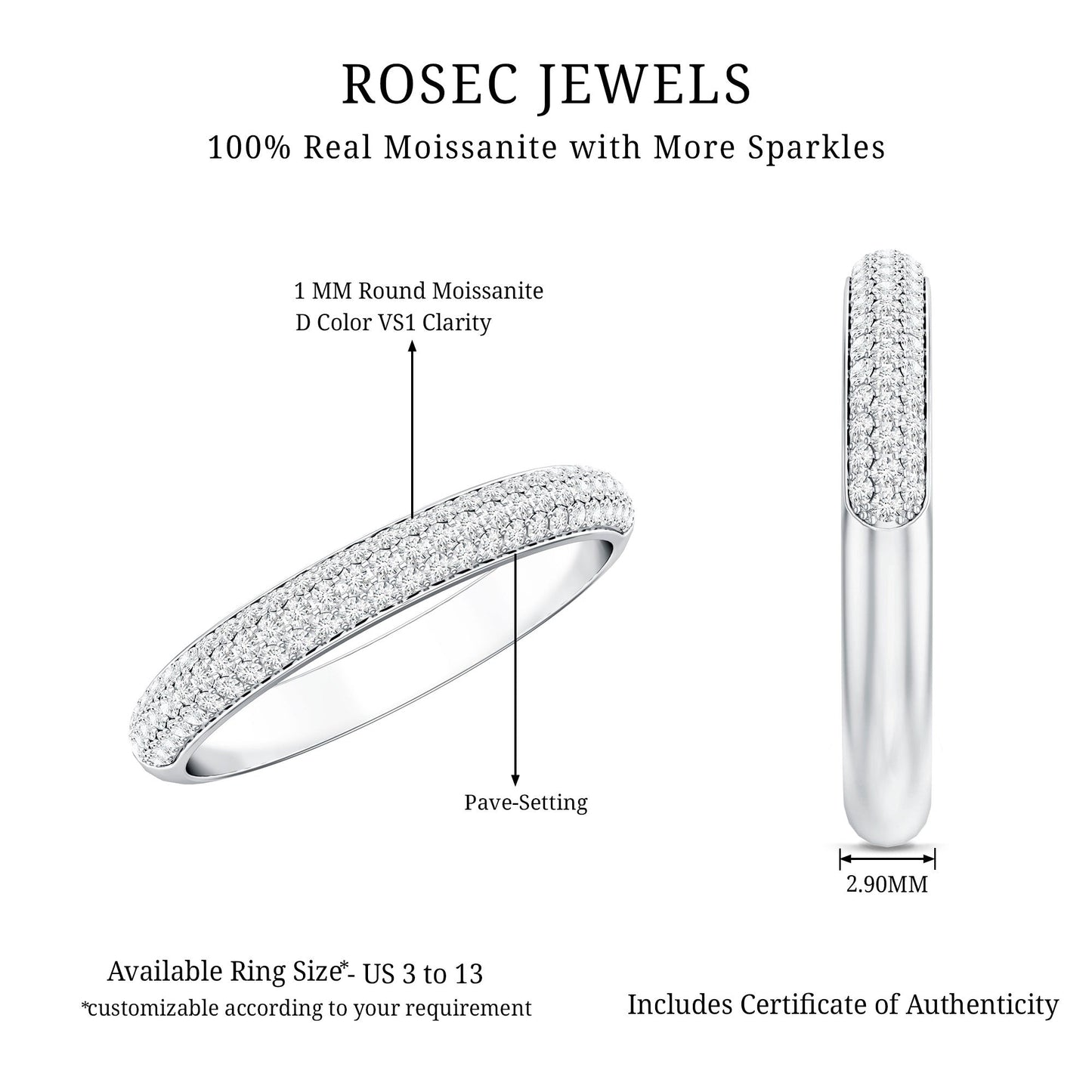 Brilliant Cut Round Moissanite Band Ring For Women