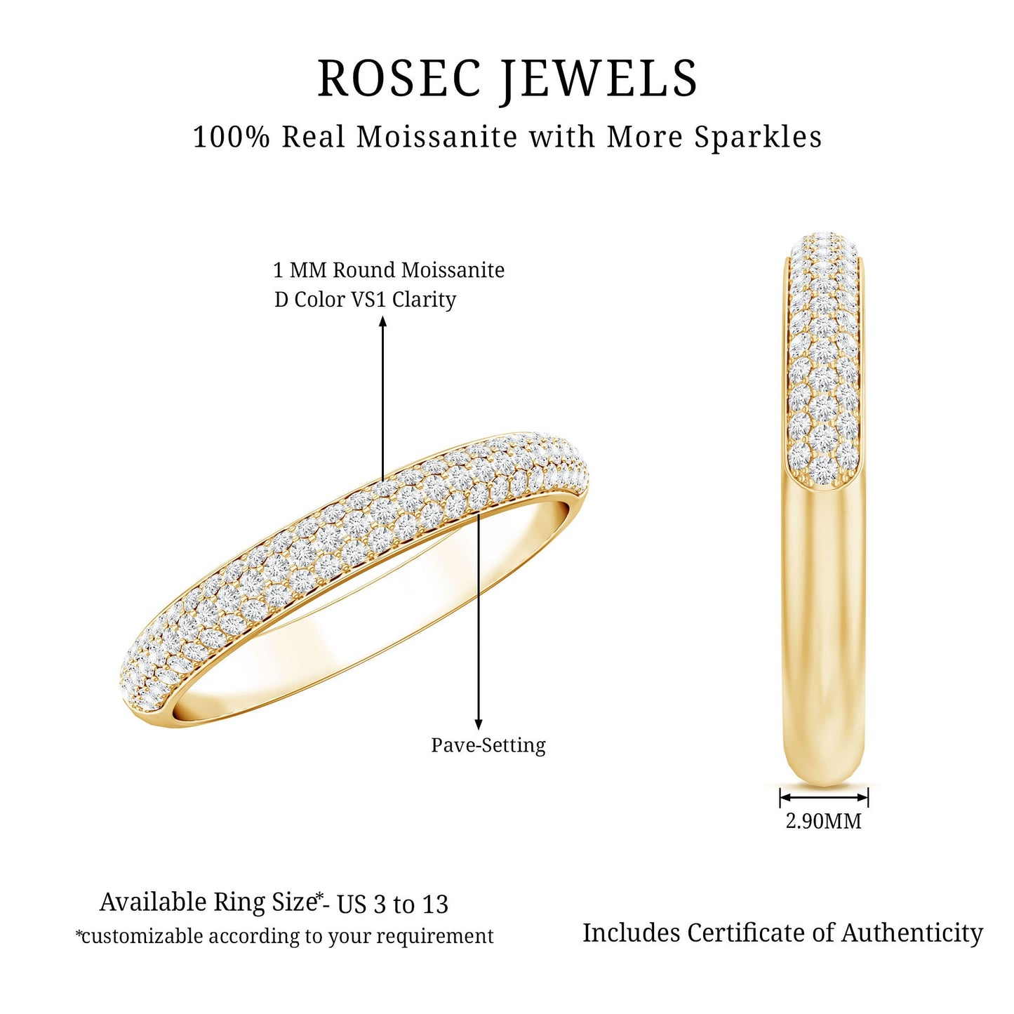 Brilliant Cut Round Moissanite Band Ring For Women