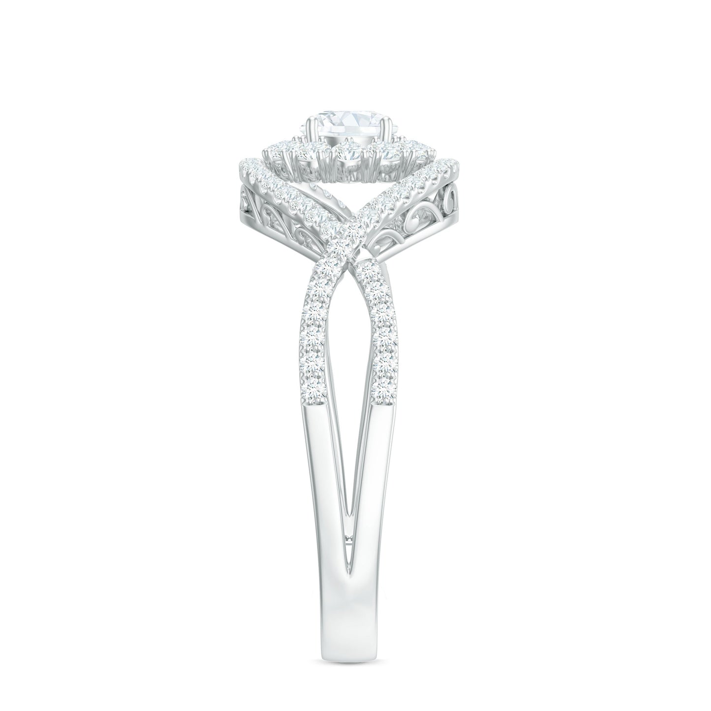Certified Moissanite Crossover Engagement Ring with Halo