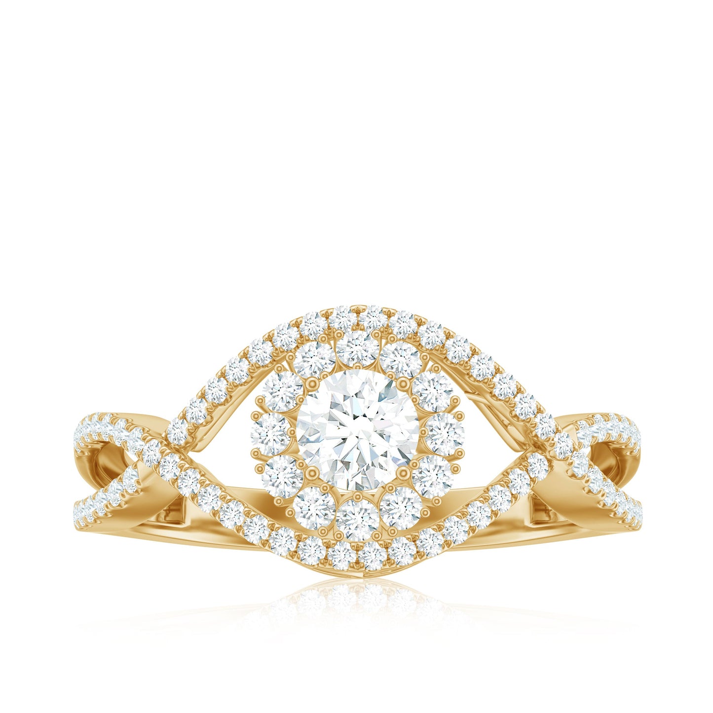 Certified Moissanite Crossover Engagement Ring with Halo