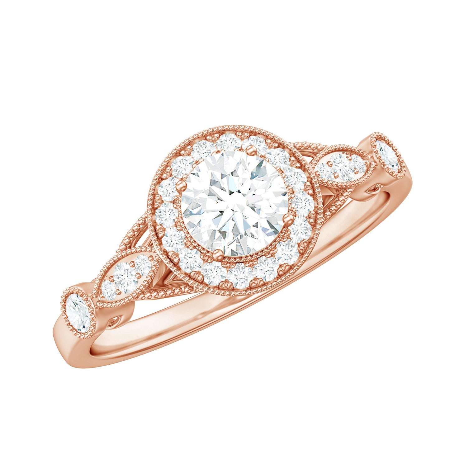Round Cut Moissanite Antique Engagement Ring