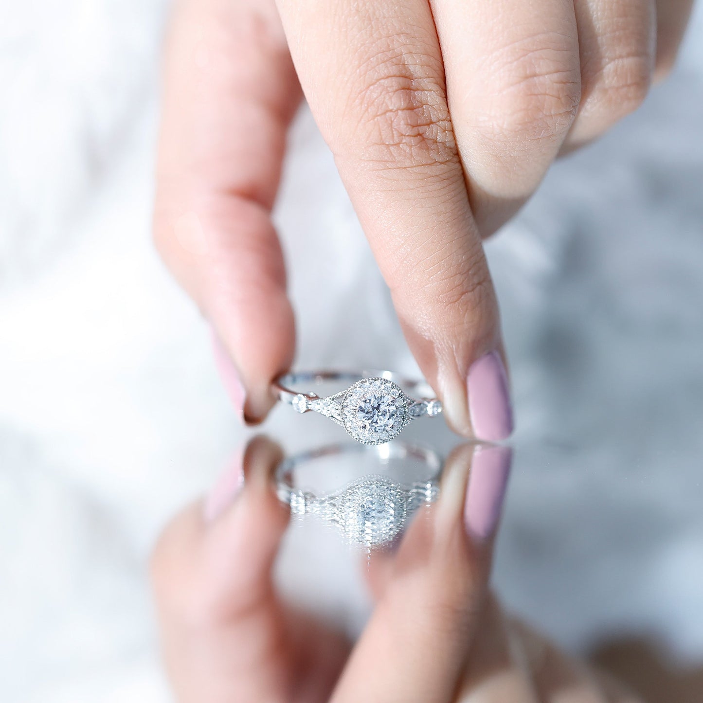 Round Cut Moissanite Antique Engagement Ring