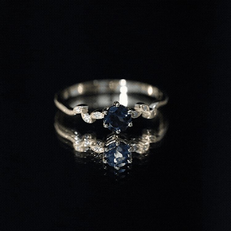 0.6 Carat Round London Blue Topaz Commitment Ring with Diamond