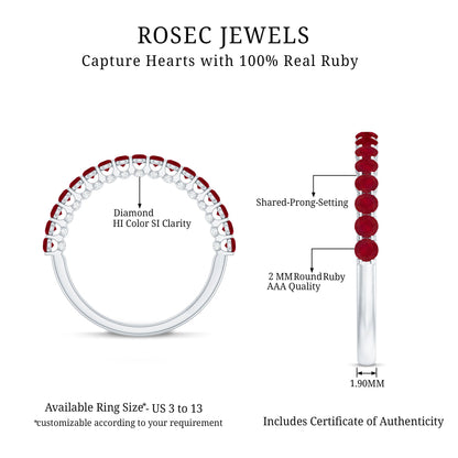 Genuine Ruby Half Eternity Ring with Diamond