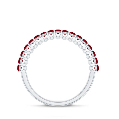 Genuine Ruby Half Eternity Ring with Diamond