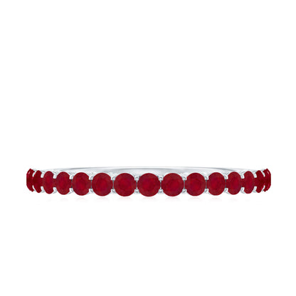 Genuine Ruby Half Eternity Ring with Diamond