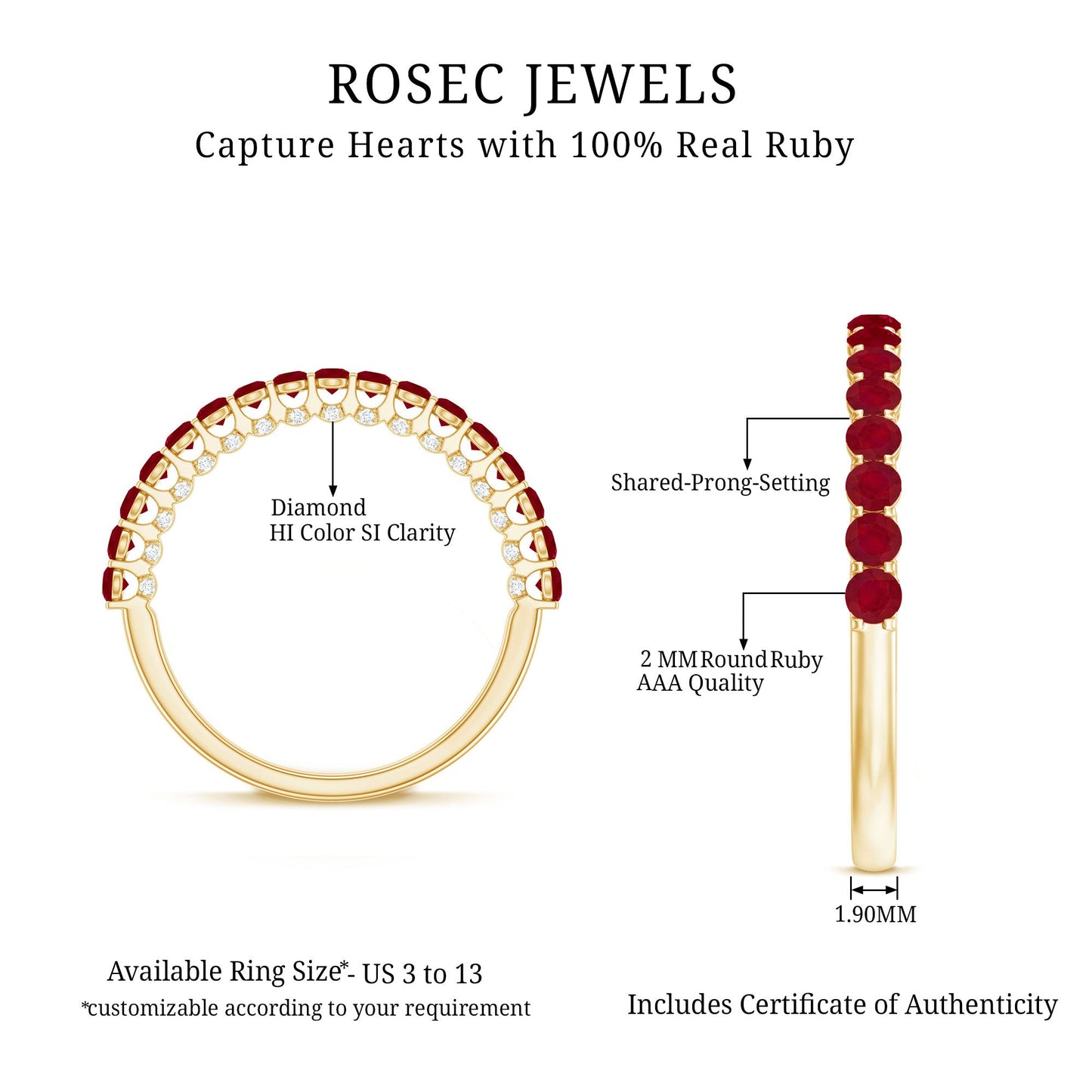 Genuine Ruby Half Eternity Ring with Diamond