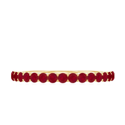 Genuine Ruby Half Eternity Ring with Diamond