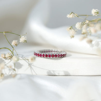 Natural Ruby Full Eternity Ring with Diamond for Women