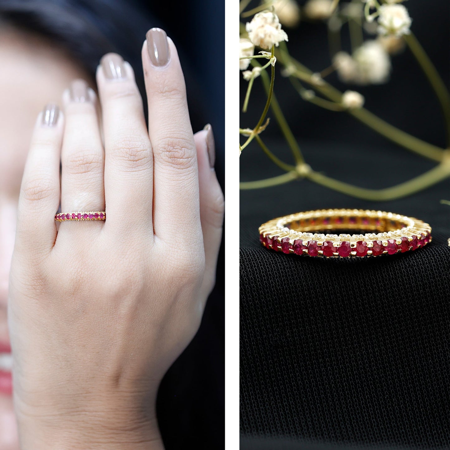 Natural Ruby Full Eternity Ring with Diamond for Women