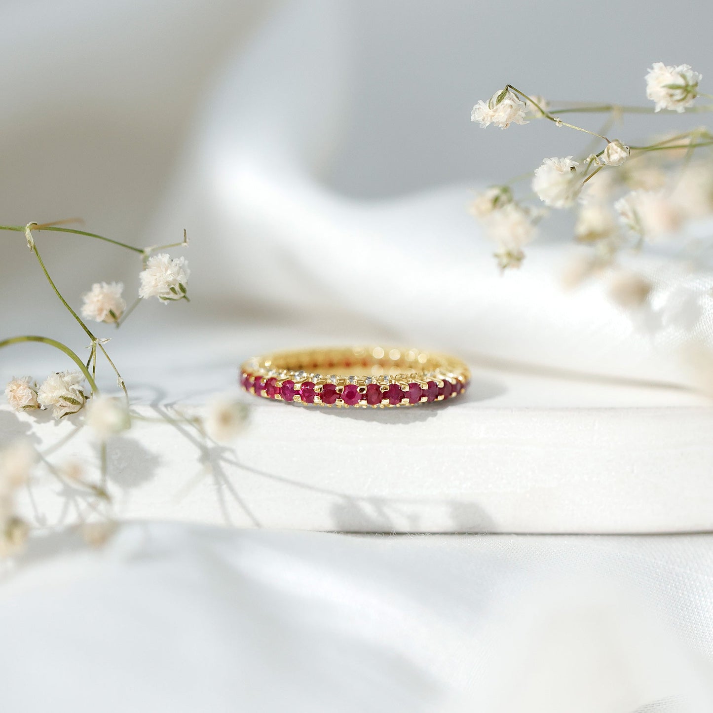 Natural Ruby Full Eternity Ring with Diamond for Women
