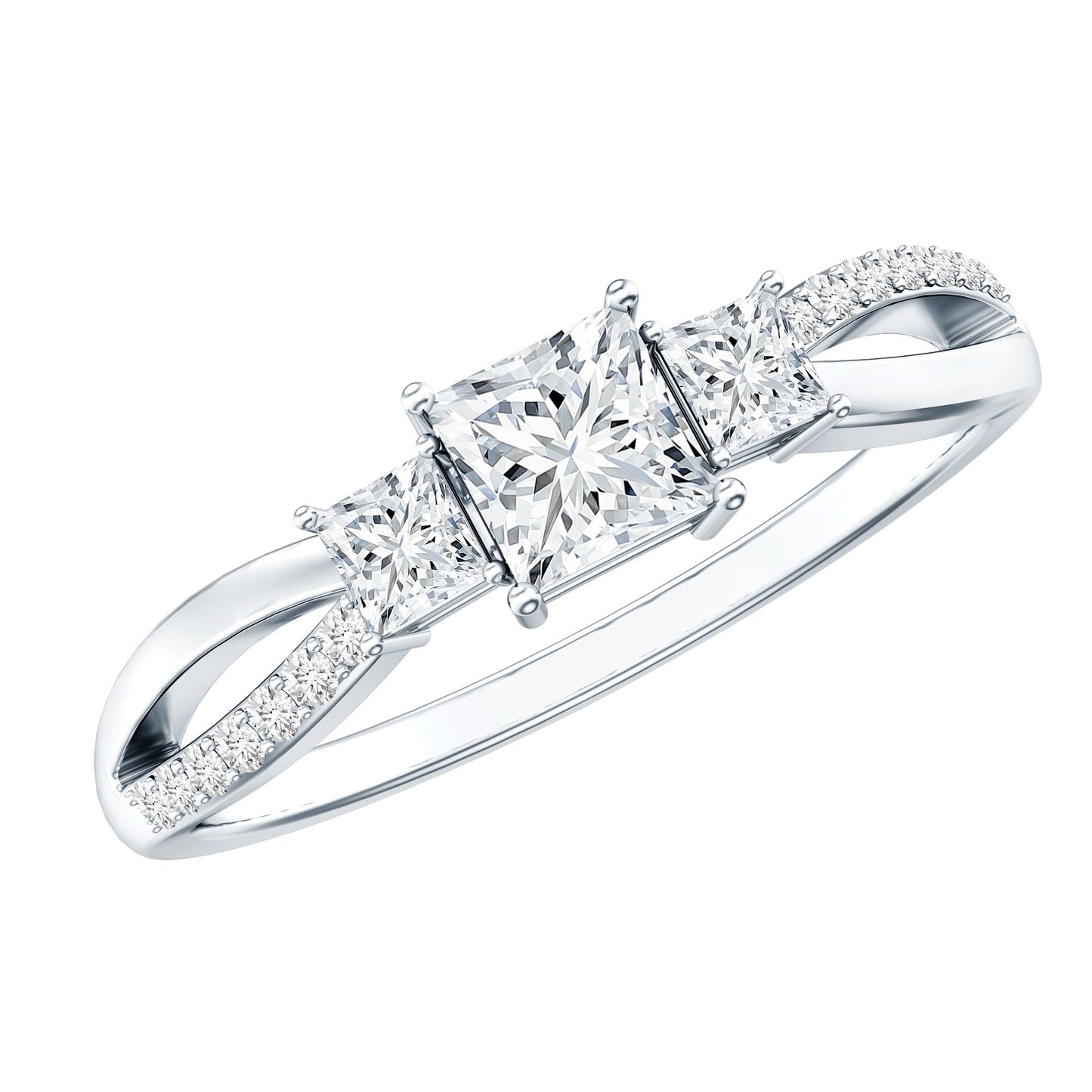 Princess Cut Moissanite Three Stone Engagement Ring