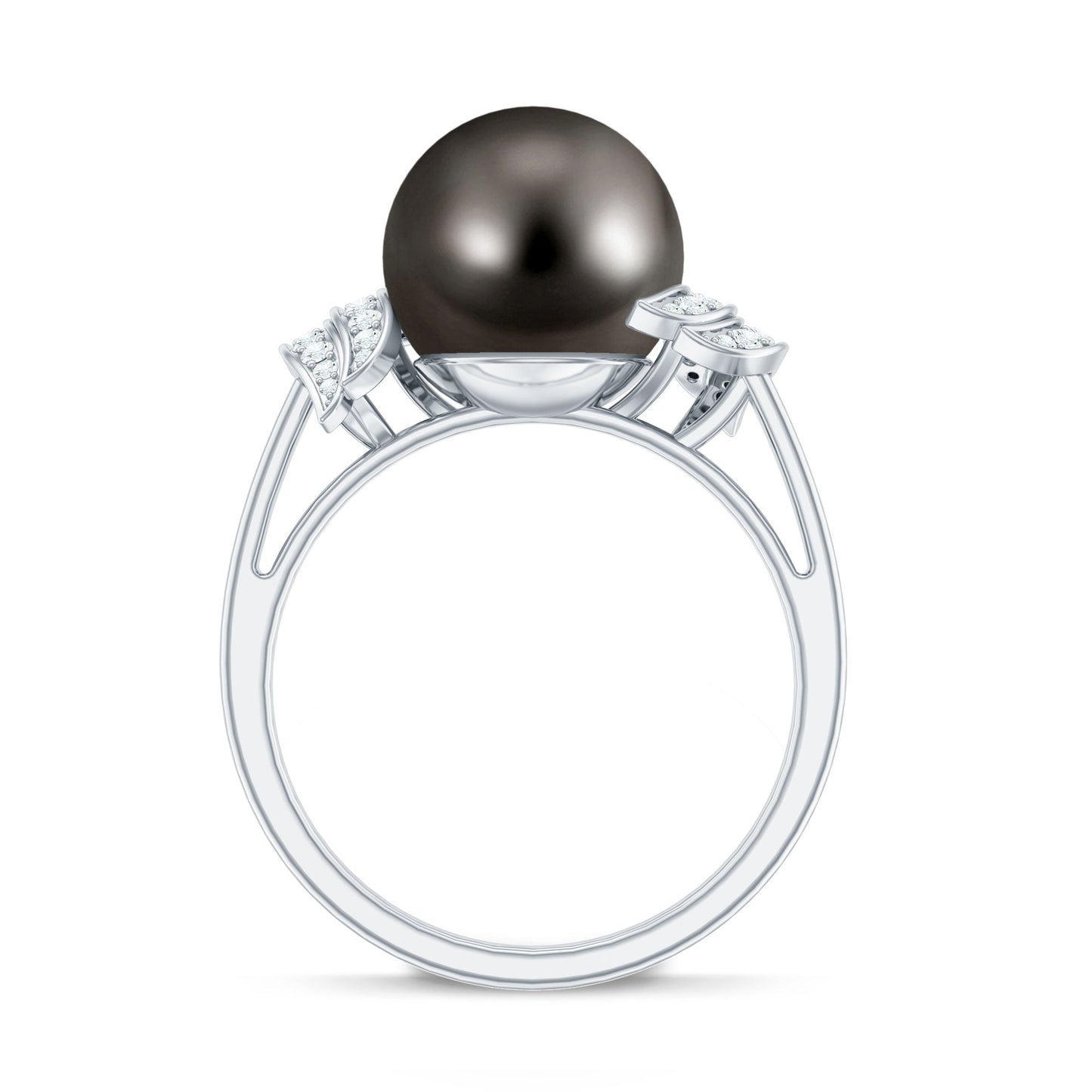 Natural Tahitian Pearl and Diamond Solitaire Engagement Ring