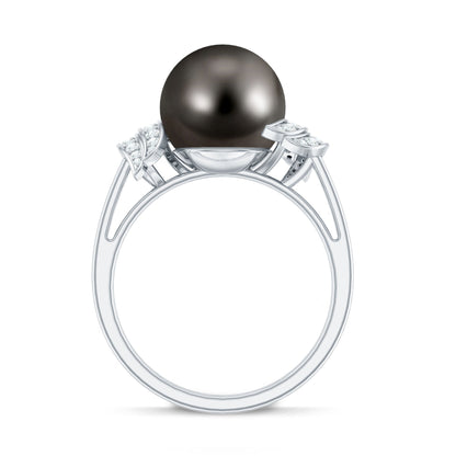 Natural Tahitian Pearl and Diamond Solitaire Engagement Ring