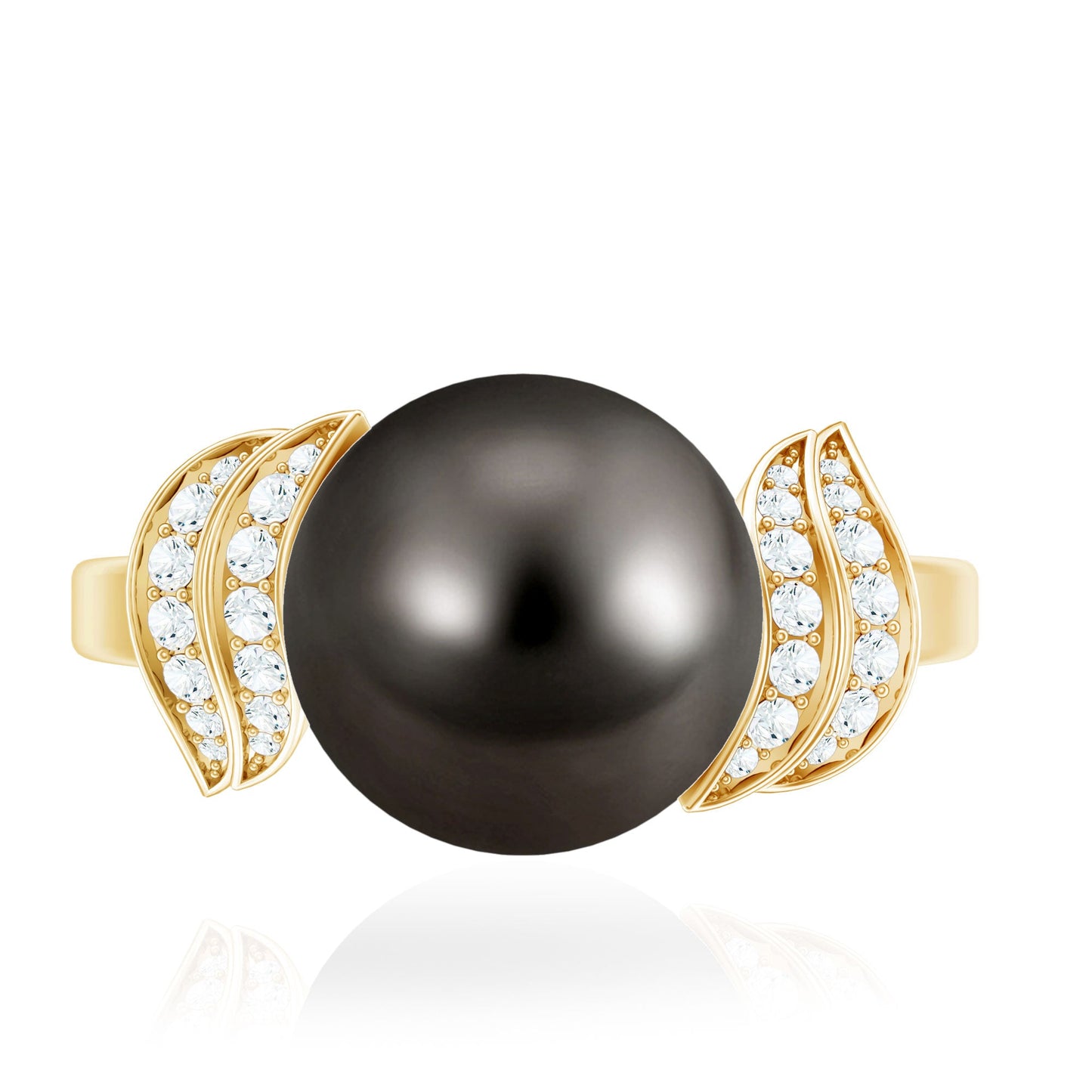 Natural Tahitian Pearl and Diamond Solitaire Engagement Ring