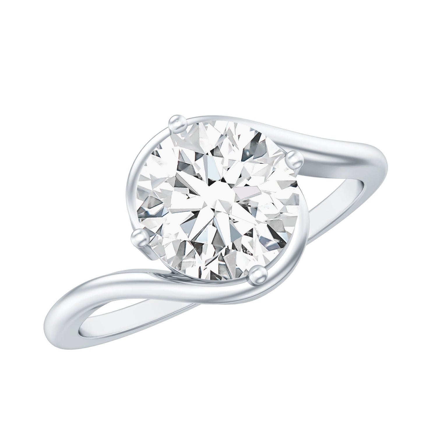 Round Cut 2 Carat Moissanite Solitaire Engagement Ring in Bypass Shank