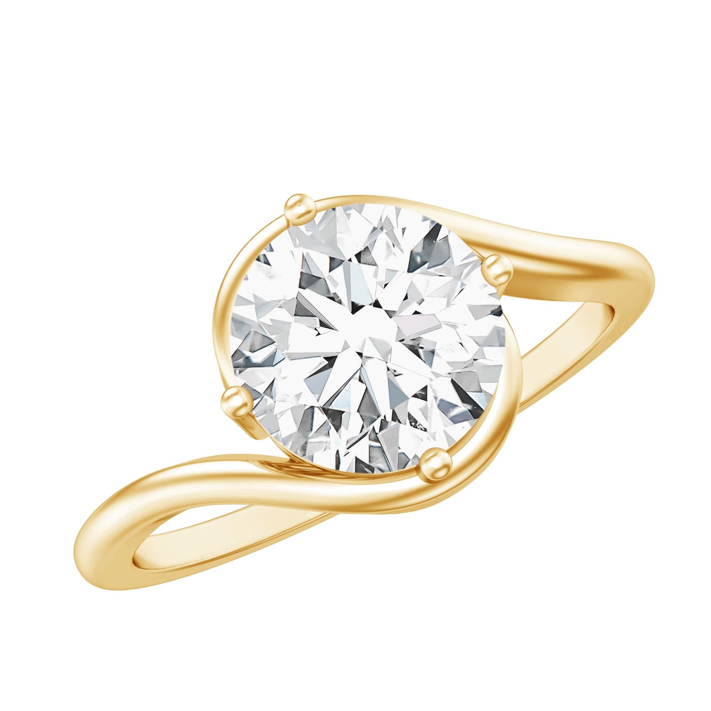 Round Cut 2 Carat Moissanite Solitaire Engagement Ring in Bypass Shank