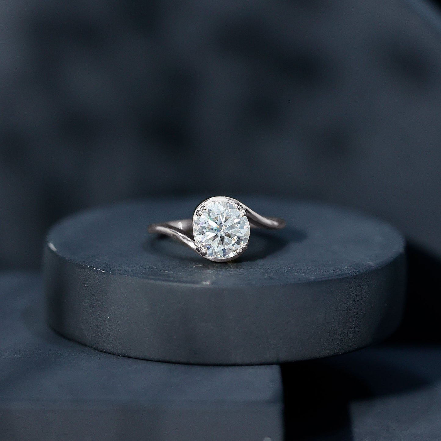 2 Carat Round Moissanite Bypass Engagement Ring