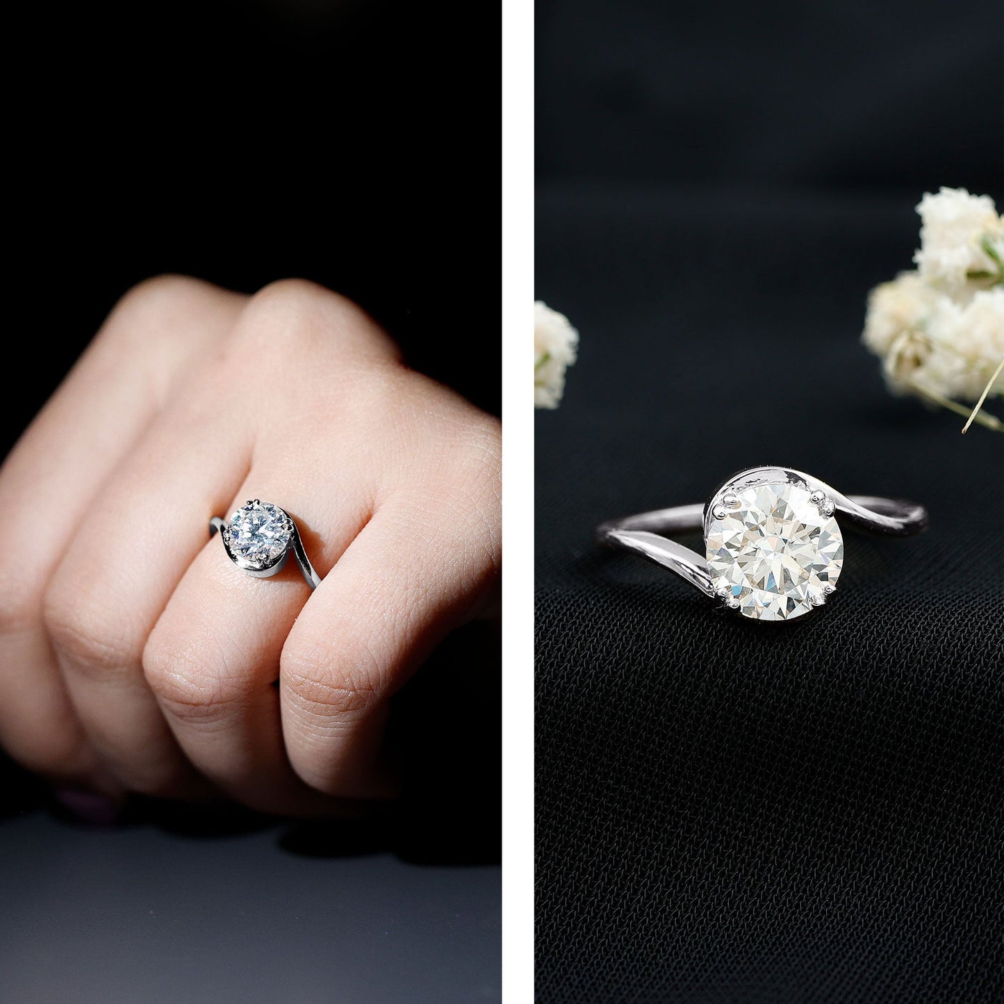 2 Carat Round Moissanite Bypass Engagement Ring