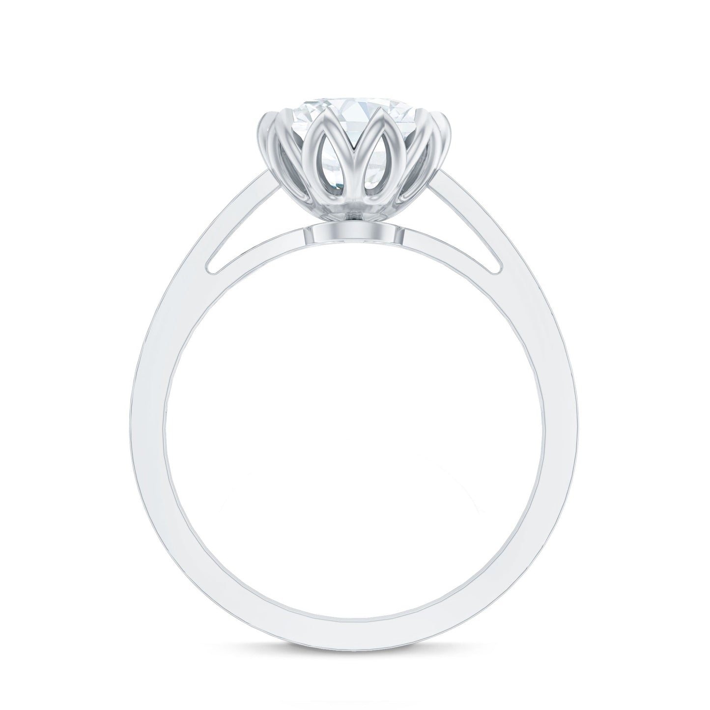 Round Moissanite Lotus Engagement Ring with Side Stones