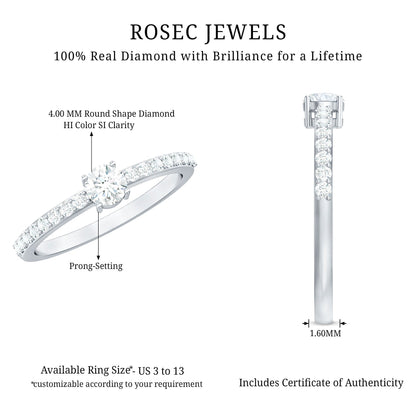 Round Diamond Solitaire Ring with Side Stones