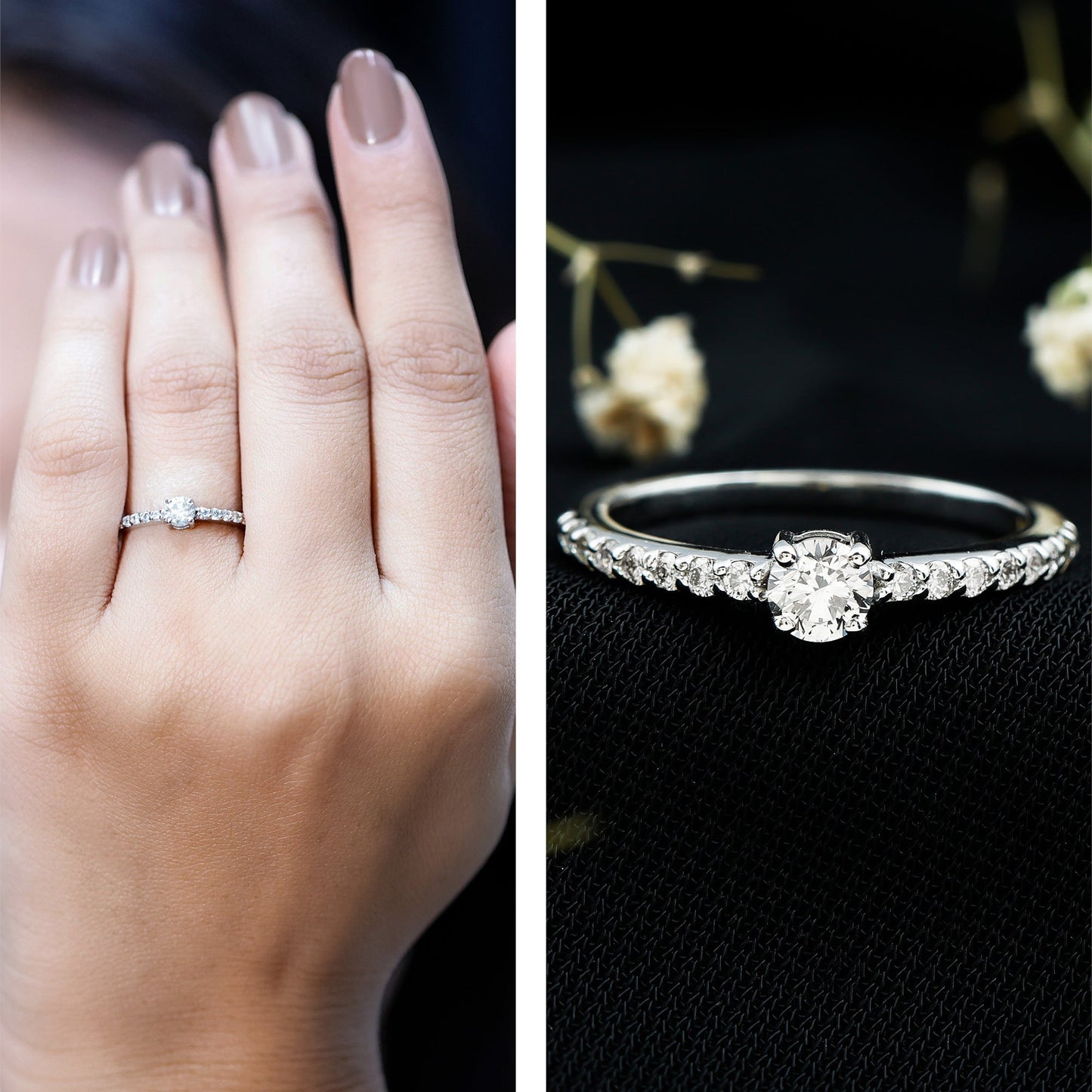 Round Diamond Solitaire Ring with Side Stones